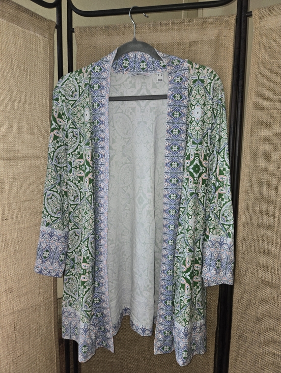Isaac Mizrahi Sweaters - Isaac Mizrahi Live Green and Blue Patterned Open Cardigan 3/4 Sleeve Large